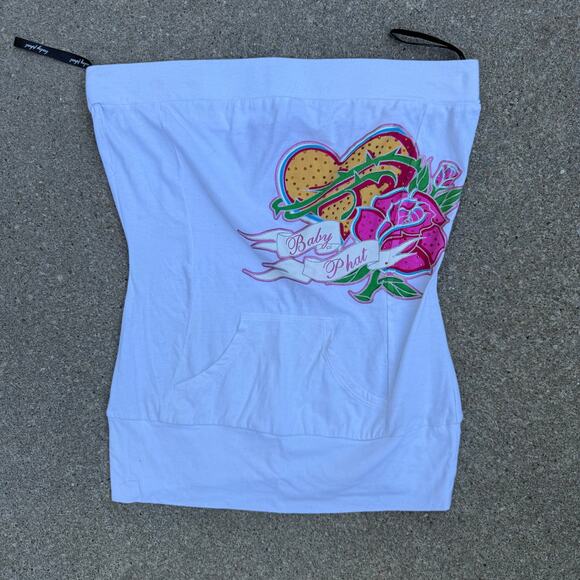 Baby Phat Tops - Vintage Y2K 90s Baby Phat White Strapless Tube Top Kangaroo Pocket Retro Hip Hop